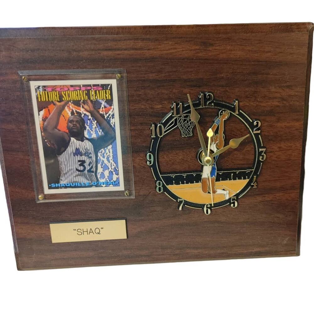 Vintage TOPPS Wall Clock Shaquille O'Neal Trading Card Plaque 32 Magic